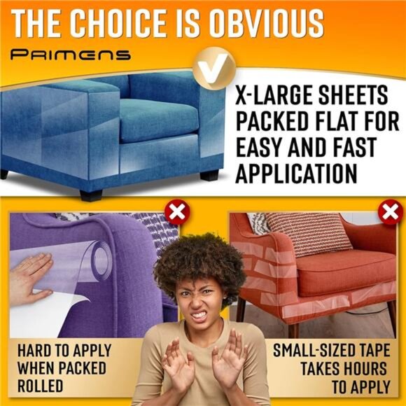 Heavy Duty Cat Scratch Deterrent Furniture Protectors for Sofa, Doors, Clear - Picture 4 of 7